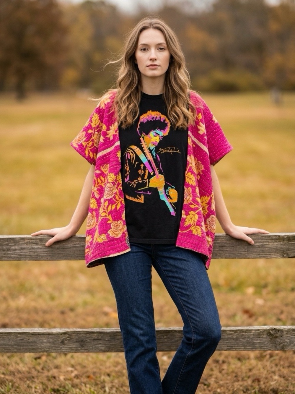 Handcrafted Upcyclyed Jimi Hendrix Kantha Tunic NWT One Size